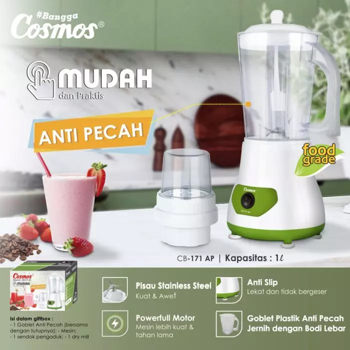 Cosmos Blender Plastik 2in1 1 Liter - CB171AP | CB-171 AP